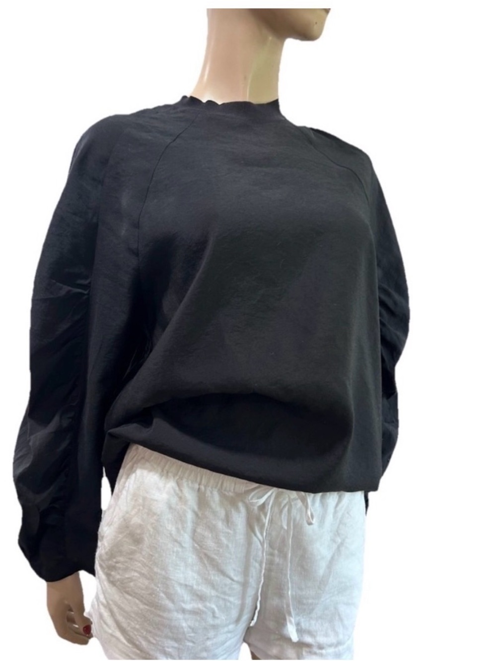 COS Black Crewneck Sweatshirt with Voluminous Raglan Sleeves - Picture 2 of 16